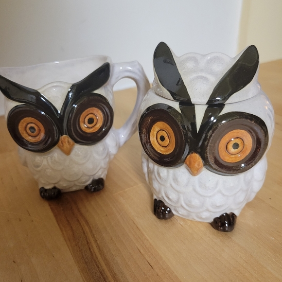 Vintage Owl Ceramic Sugar and Creamer Set - Picture 3 of 9